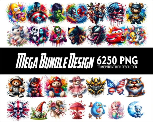 MEGA BUNDLE 6250 Png Design Bundle Cartoon Character PNG Tshirt