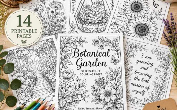Botanical Garden Stress-Relief Coloring Collection