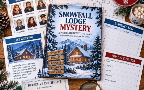 Cozy Winter Wonderland Murder Mystery & Snowfall Lodge Kit