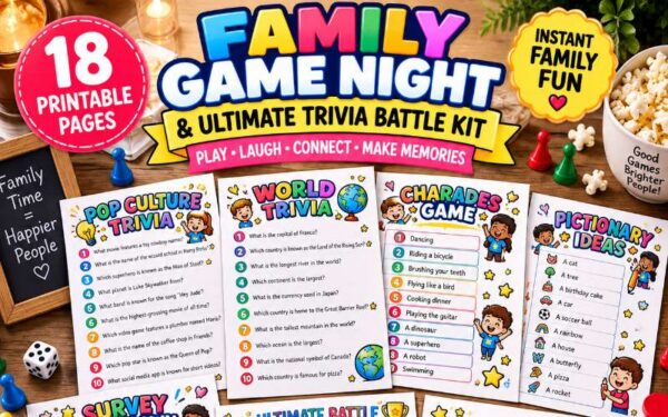 Playful Cartoon Fun Family Game Night & Ultimate Trivia Battle Kit