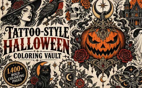 Tattoo-Style Halloween Coloring Vault