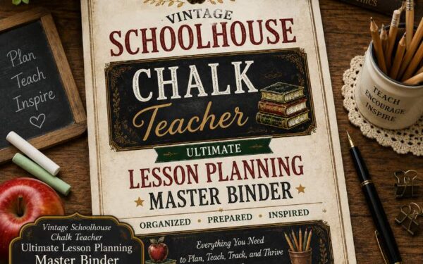 Vintage Schoolhouse Chalk Teacher Ultimate Lesson Planner Binder