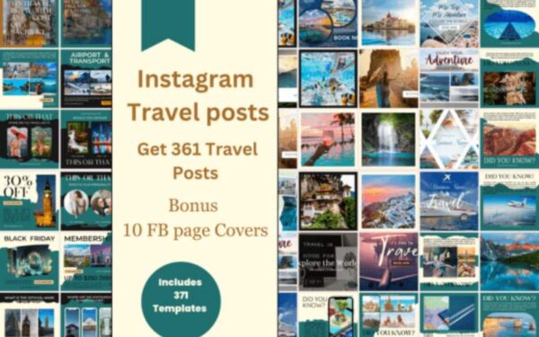 361 Travel Instagram Posts Canva Bundle